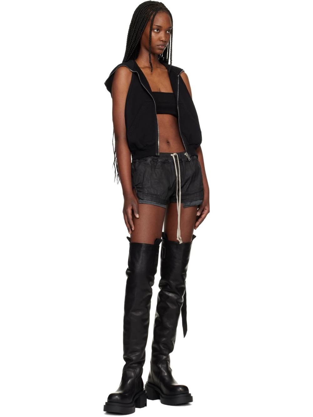 Rick Owens DRKSHDW Black Temple Fog Boxer Denim Shorts